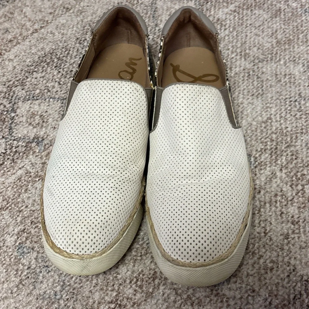 Sam Edelman Womens White Leather Slip On Platform Sneakers Size 7.5